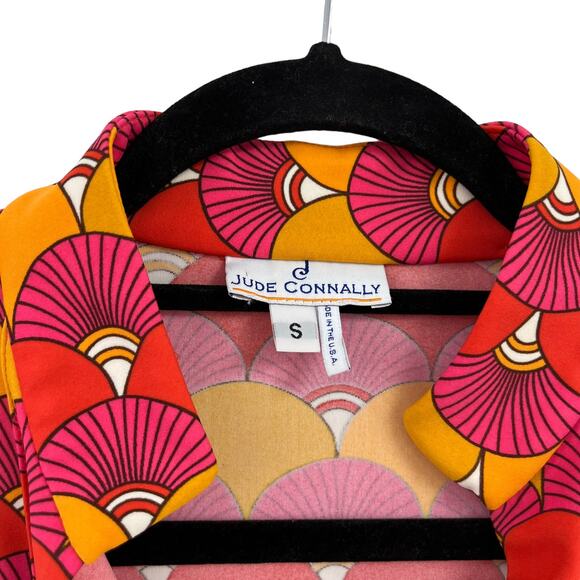 Jude Connally Orange Pink Printed Long Sleeve Jude Cloth Top Small - Picture 2 of 4